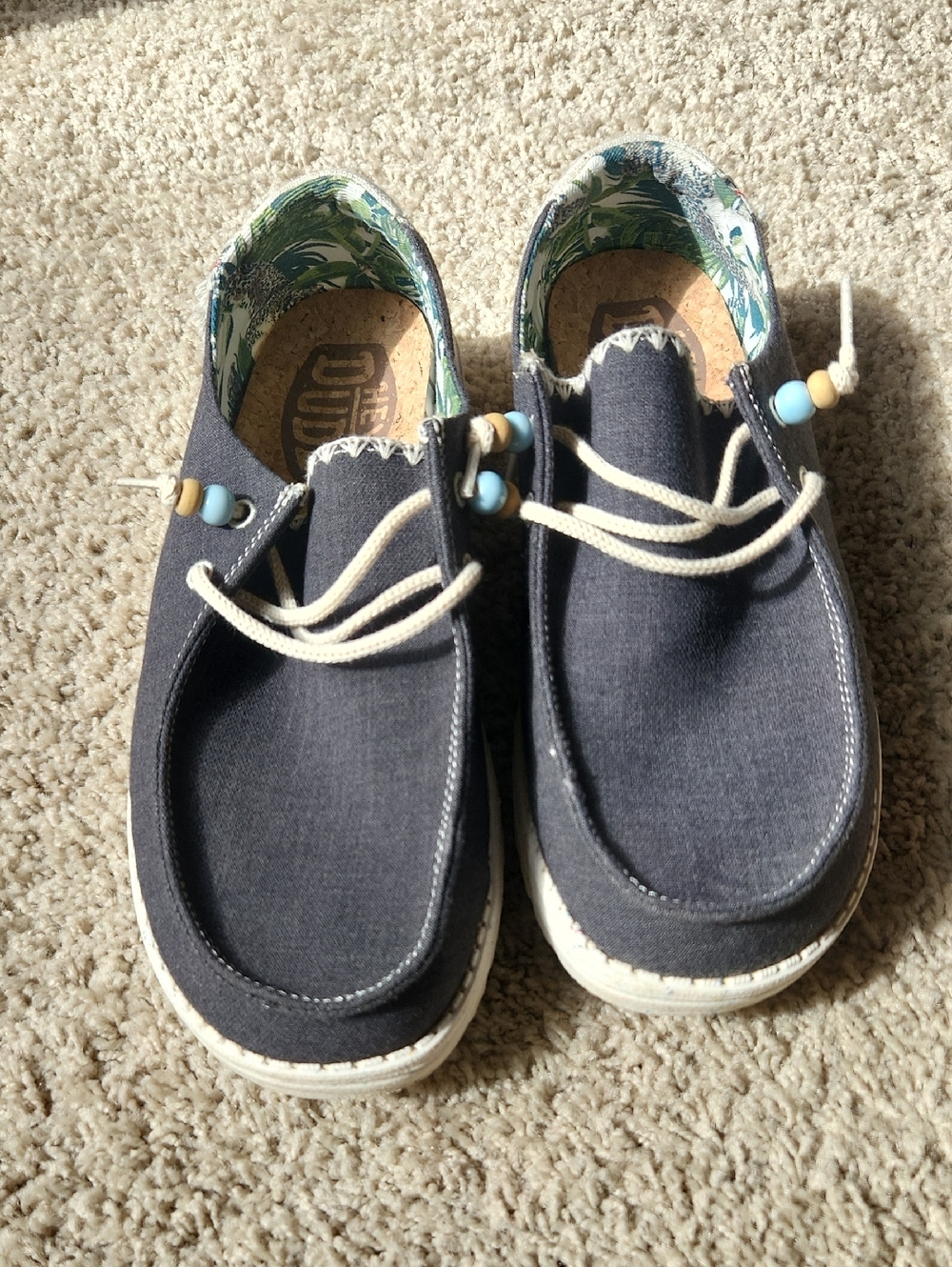 Hey Dude Womens Slip-On Sneakers in Navy with Bead Accents